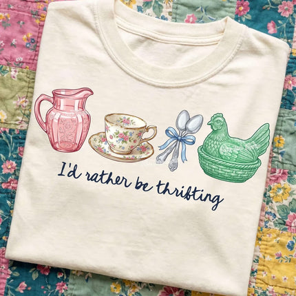 I'd Rather Be Thrifting Graphic T-Shirt | Vintage Thrift Lover Gift
