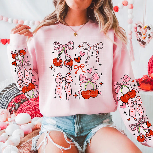 Pink Bows & Cherries Crewneck Sweatshirt – Valentine Bow Aesthetic