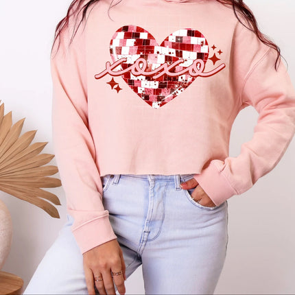 Person wearing a disco heart design states xoxo
