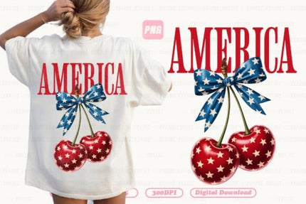 America Cherry T-Shirt | Patriotic Cherry Bow Tee | 4th of July Shirt | Coquette Americana Shirt | Cute Summer Graphic Tee