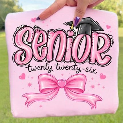 Senior 2026 T-Shirt | Pink Bow Graduation Shirt | Class of 2026 Senior Tee | Cute Girly Graduate Shirt | High School Senior Gift