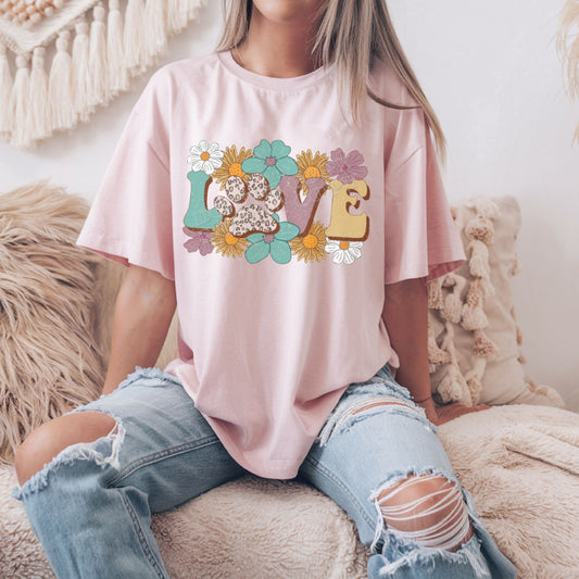 Paw Love Retro Floral T-Shirt – Groovy Pet Lover Tee