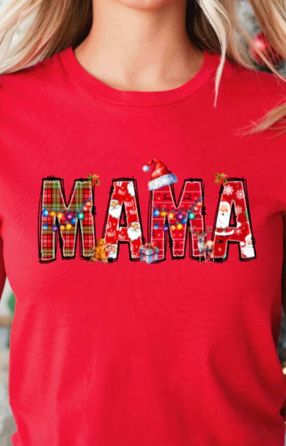 MAMA Festive Santa Plaid & Holiday Lights Christmas -T-Shirt Christmas Collection T-Shirt 27 Daisy Designs & Creations LLC