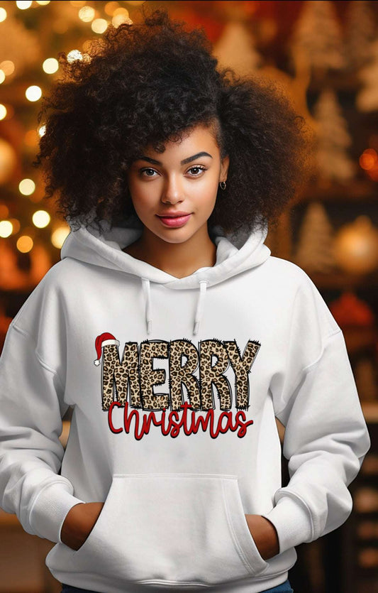 Merry Christmas Leopard Crew Neck/Hoodie Christmas Collection Shirts & Tops 38 Daisy Designs & Creations LLC