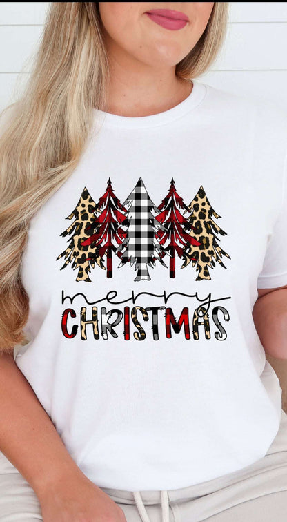 Merry Christmas Plaid Leopard Tree T-Shirt Christmas Collection Shirts & Tops 27 Daisy Designs & Creations LLC