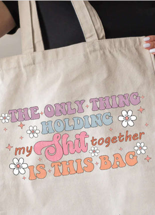 Pastel Spring Colors Canvas Tote Bag: 'The Only Thing Holding My Sh*t Together' Design - Daisy Designs & Creations, LLC