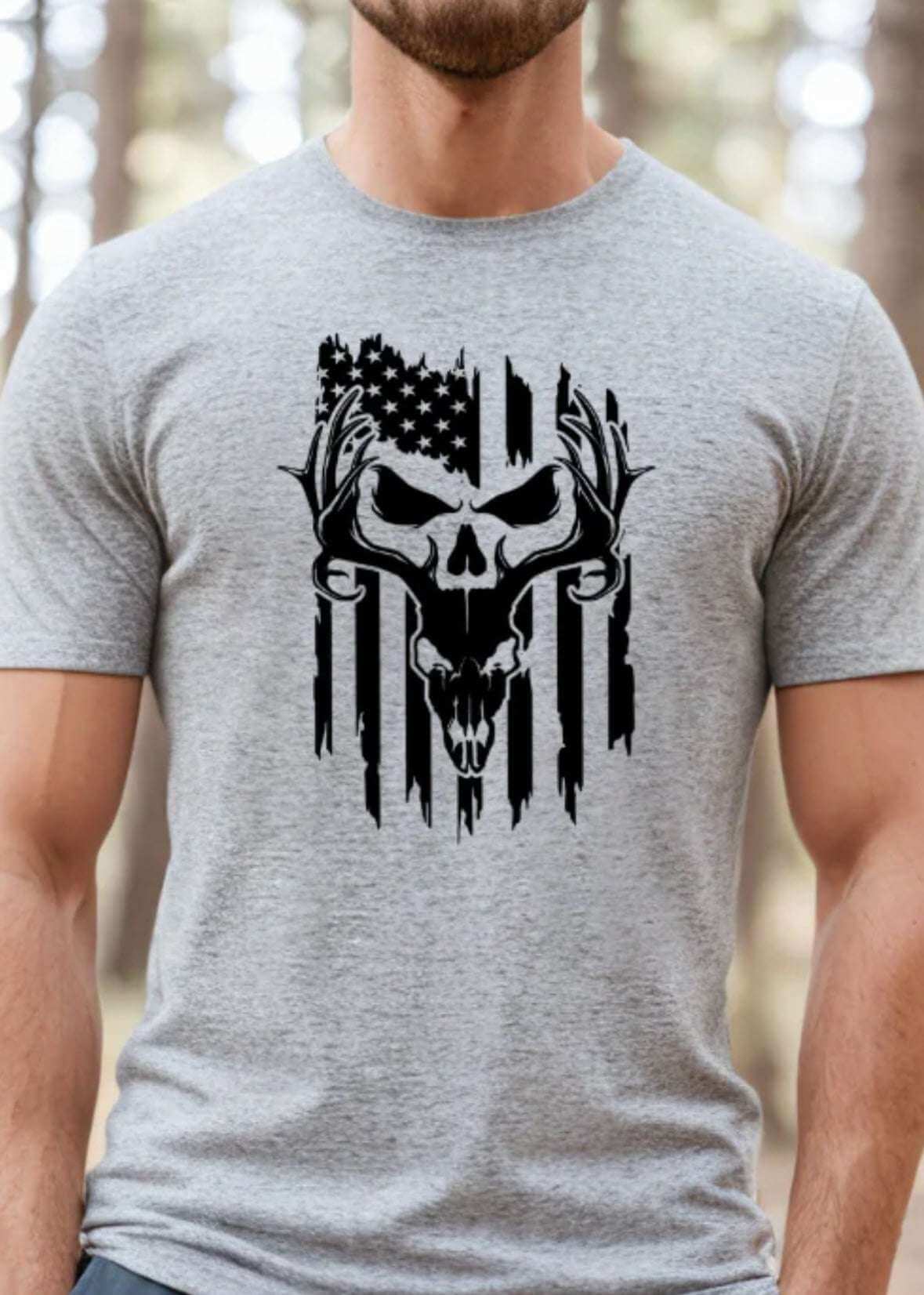 Patriotic Deer Skull Men's T-Shirt | American Flag Design for Bold Style" Authentic Living: Discover Our Men's Collection - T-Shirts and Apparel with Country Flair, Blue Collar Pride, Guns and Flags, and Country Music Vibes T-Shirt 22 Daisy Designs & Creations LLC