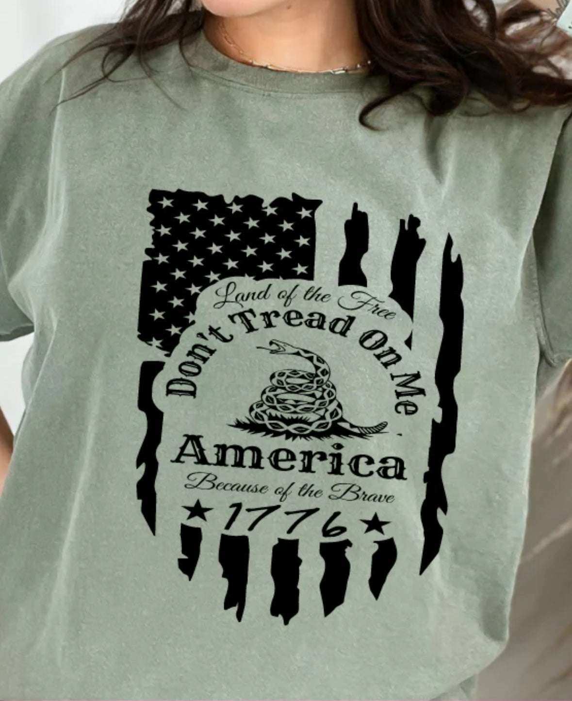 Patriotic Unisex T-Shirt - "Don't Tread on Me, Land of the Free, Brave 1776 Emblem" Authentic Living: Discover Our Men's Collection - T-Shirts and Apparel with Country Flair, Blue Collar Pride, Guns and Flags, and Country Music Vibes T-Shirt 22 Daisy Designs & Creations LLC