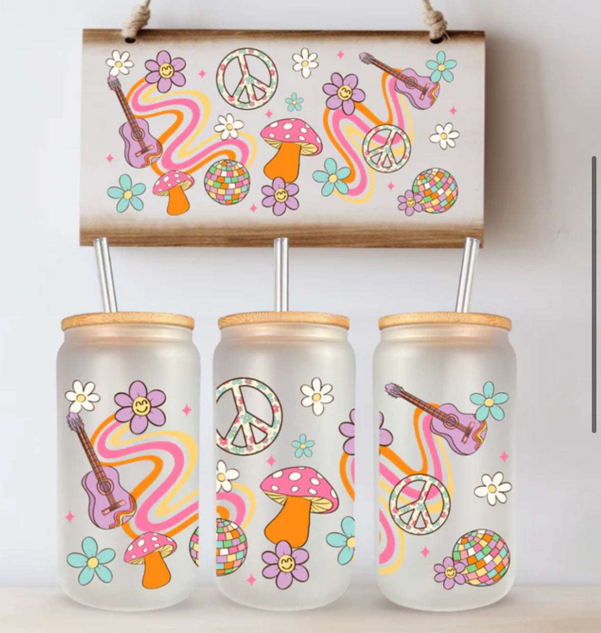 Retro Groovy 16 oz Can Glass | Vibrant Design Best Sellers Drinking Glass 16 Daisy Designs & Creations LLC