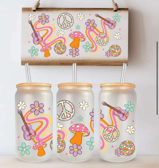 Retro Groovy 16 oz Can Glass – Vintage - Inspired Drinkware - Daisy Designs & Creations, LLC