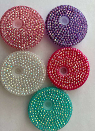 Rhinestone Bling Acrylic Lid 16oz Can Glass – Libbey Style Cup in Vibrant Colors | Sparkly Drinkware with Straw - Daisy Designs & Creations, LLC