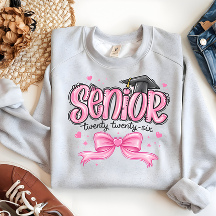 Senior 2026 T-Shirt | Pink Bow Graduation Shirt | Class of 2026 Senior Tee | Cute Girly Graduate Shirt | High School Senior Gift