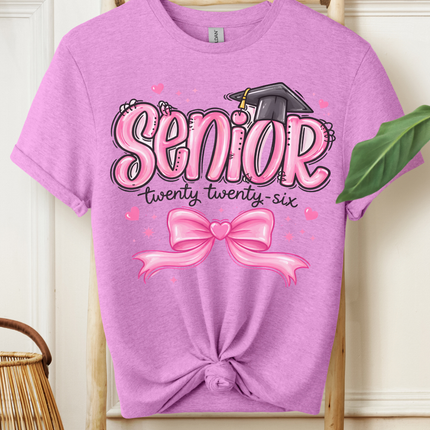 Senior 2026 T-Shirt | Pink Bow Graduation Shirt | Class of 2026 Senior Tee | Cute Girly Graduate Shirt | High School Senior Gift