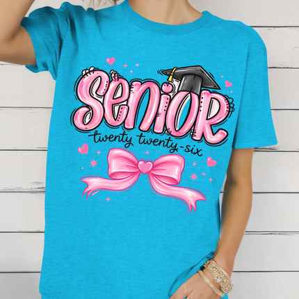 Senior 2026 T-Shirt | Pink Bow Graduation Shirt | Class of 2026 Senior Tee | Cute Girly Graduate Shirt | High School Senior Gift