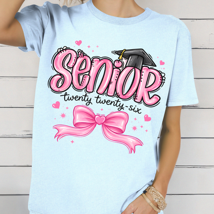 Senior 2026 T-Shirt | Pink Bow Graduation Shirt | Class of 2026 Senior Tee | Cute Girly Graduate Shirt | High School Senior Gift