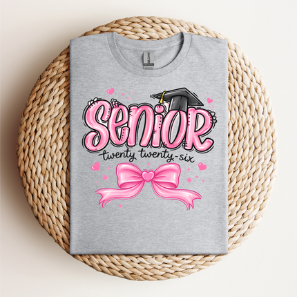 Senior 2026 T-Shirt | Pink Bow Graduation Shirt | Class of 2026 Senior Tee | Cute Girly Graduate Shirt | High School Senior Gift