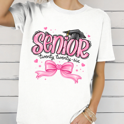 Senior 2026 T-Shirt | Pink Bow Graduation Shirt | Class of 2026 Senior Tee | Cute Girly Graduate Shirt | High School Senior Gift