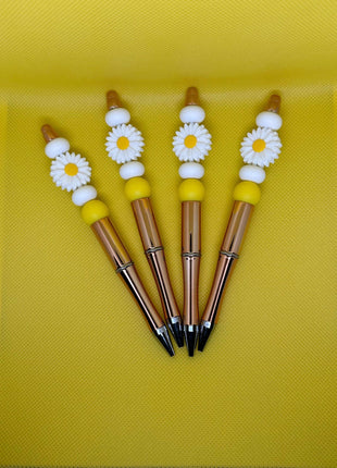Signature Daisy Ink Pen – Limited Edition Beaded Pen | Black Ink Twist Pen with Silicone Beads | Cute & Trendy Stationery - Daisy Designs & Creations, LLC