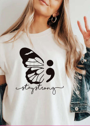 Stay Strong Butterfly T-Shirt – Semicolon Mental Health Awareness Tee | Symbol of Hope & Resilience | Unisex Sizes S - 2XL - Daisy Designs & Creations, LLC