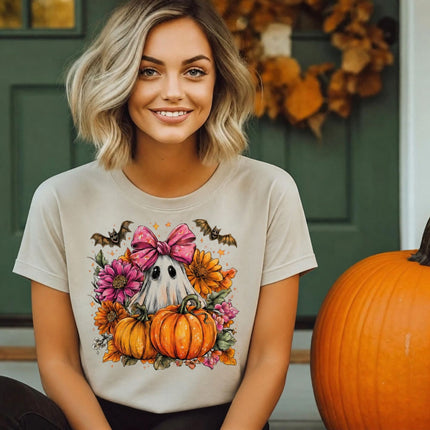 Floral Bow Ghost Halloween Sweatshirt – Pumpkin & Flower Crewneck