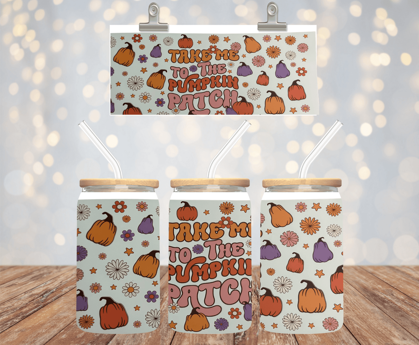 Take me to the Pumpkin Patch - 16 oz Clear Libbey Glsss - Daisy Designs & Creations, LLC