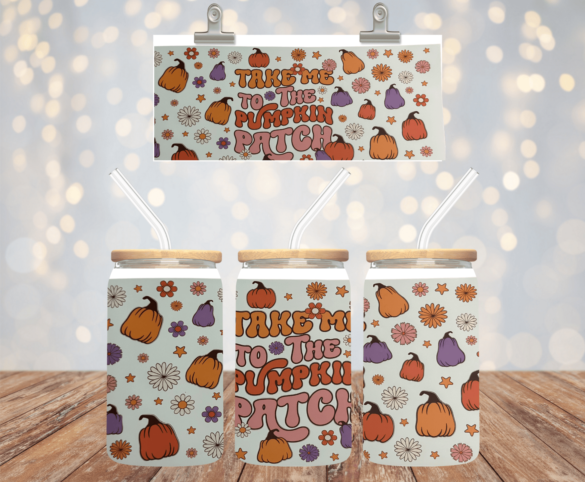 Take me to the Pumpkin Patch - 16 oz Clear Libbey Glsss - Daisy Designs & Creations, LLC