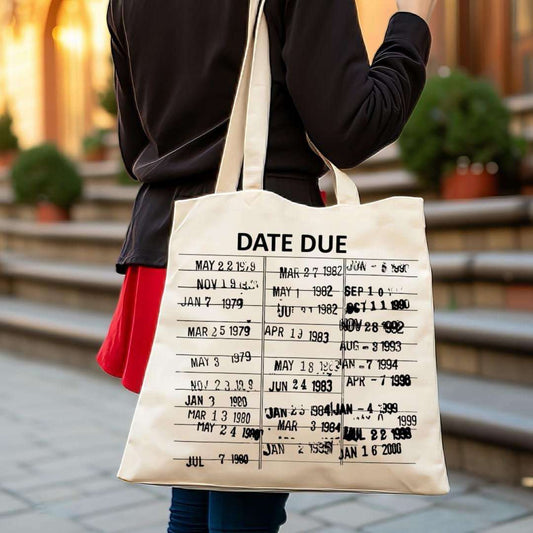 Vintage Library Due Dates Canvas Tote Bag: Carry Your Stories in Style - Daisy Designs & Creations, LLC