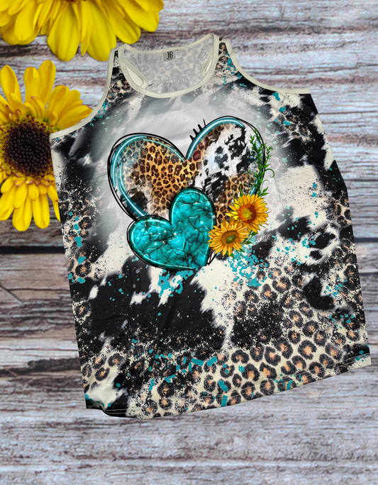 Women’s Polyester Tank Top with Turquoise Heart, Leopard Print, and Sunflower Design Best Sellers Tank 24 Daisy Designs & Creations LLC