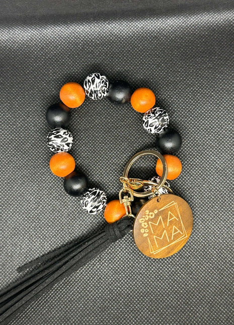Wood Leopard Beaded Wristlet Key Chain - Daisy Designs & Creations, LLC