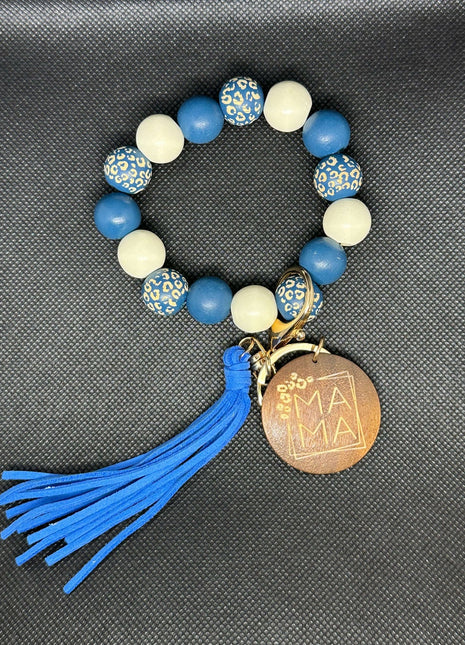 Wood Leopard Beaded Wristlet Key Chain - Daisy Designs & Creations, LLC