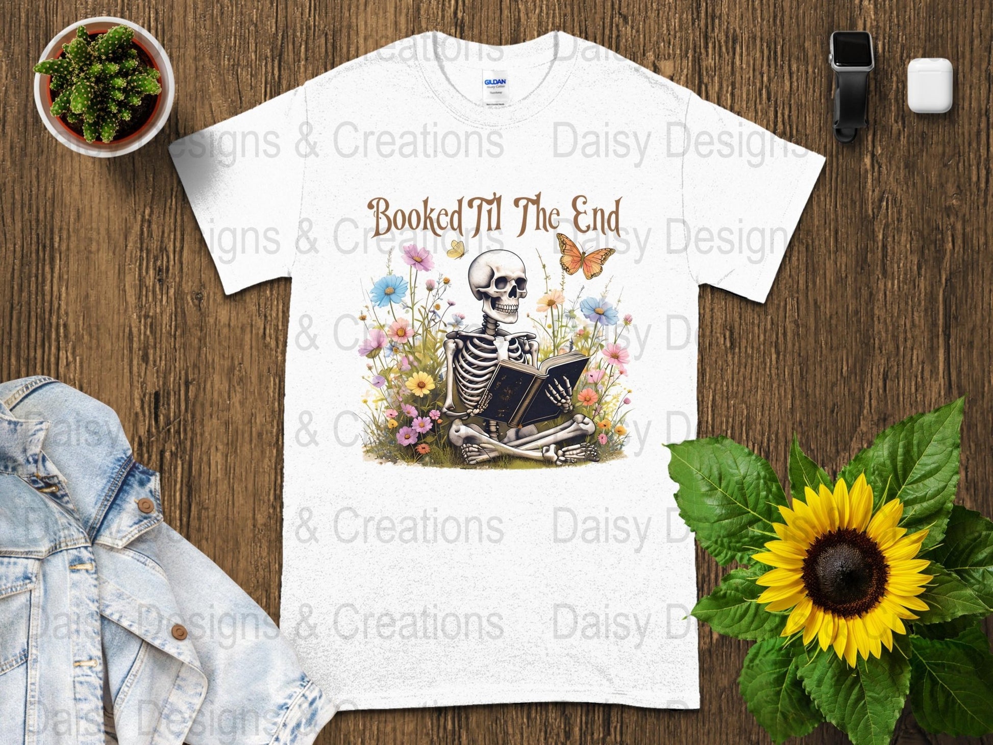 Booked Til The End T-Shirts Design, Skeleton Reading, Book Lover PNG, Floral T-Shirts, Butterfly Shirts, Funny T-Shirts, Gift for Reader - Daisy Designs & Creations, LLC