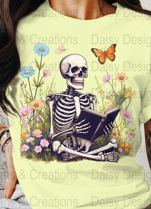 Skeleton Reading T-Shirts, Floral T-Shirts Design, Butterfly T-Shirts, Funny T-Shirts, PNG Download, Digital File For Shirts, DIY Apparel - Daisy Designs & Creations, LLC