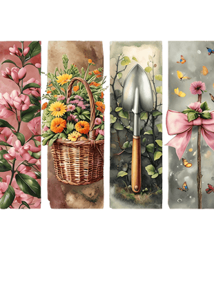 Floral Garden T-Shirts Design, Flower Basket T Shirt, Shovel Art T-Shirt, Butterfly Bow Tee, Gardening Apparel, PNG Digital Download - Daisy Designs & Creations, LLC