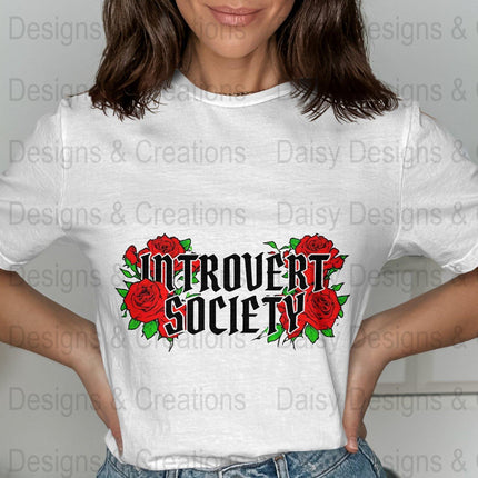 Introvert Society T Shirts, Red Roses, Funny Graphic Tee, Introvert Gift, Floral Tee, Unique T-Shirts, Social Distancing Shirt - Daisy Designs & Creations, LLC