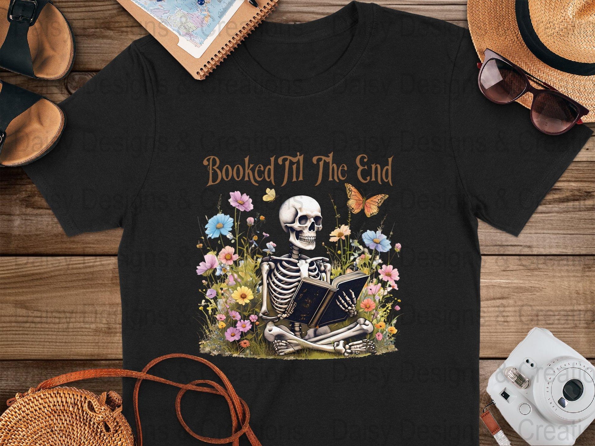 Booked Til The End T-Shirts Design, Skeleton Reading, Book Lover PNG, Floral T-Shirts, Butterfly Shirts, Funny T-Shirts, Gift for Reader - Daisy Designs & Creations, LLC