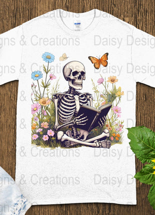 Skeleton Reading T-Shirts, Floral T-Shirts Design, Butterfly T-Shirts, Funny T-Shirts, PNG Download, Digital File For Shirts, DIY Apparel - Daisy Designs & Creations, LLC