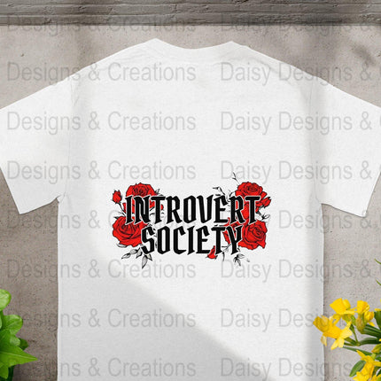 Introvert Society T-Shirts, Floral Tee, Introvert Gift, Red Roses Design, Funny Sarcastic Tee, Social Anxiety T-Shirts, Slogan Tee - Daisy Designs & Creations, LLC