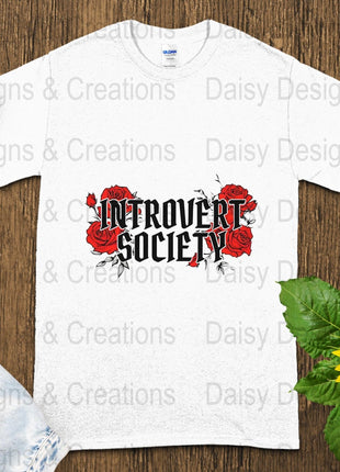 Introvert Society T-Shirts, Floral Tee, Introvert Gift, Red Roses Design, Funny Sarcastic Tee, Social Anxiety T-Shirts, Slogan Tee - Daisy Designs & Creations, LLC