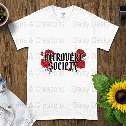 Introvert Society T-Shirts, Floral Tee, Introvert Gift, Red Roses Design, Funny Sarcastic Tee, Social Anxiety T-Shirts, Slogan Tee - Daisy Designs & Creations, LLC