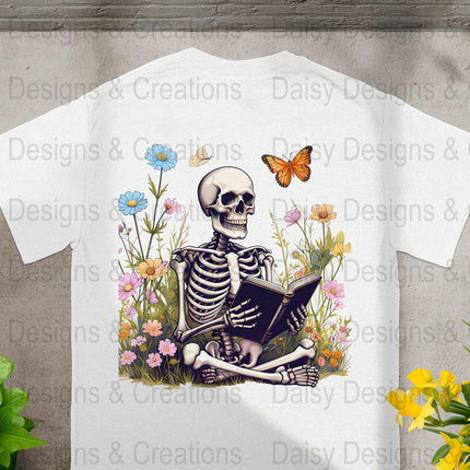 Skeleton Reading T-Shirts, Floral T-Shirts Design, Butterfly T-Shirts, Funny T-Shirts, PNG Download, Digital File For Shirts, DIY Apparel - Daisy Designs & Creations, LLC