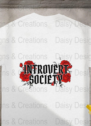 Introvert Society T-Shirts, Floral Tee, Introvert Gift, Red Roses Design, Funny Sarcastic Tee, Social Anxiety T-Shirts, Slogan Tee - Daisy Designs & Creations, LLC