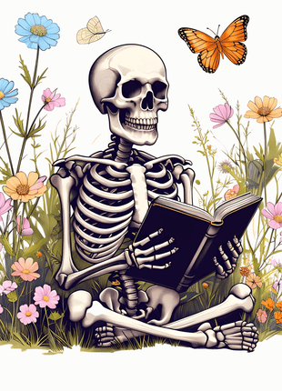 Skeleton Reading T-Shirts, Floral T-Shirts Design, Butterfly T-Shirts, Funny T-Shirts, PNG Download, Digital File For Shirts, DIY Apparel - Daisy Designs & Creations, LLC
