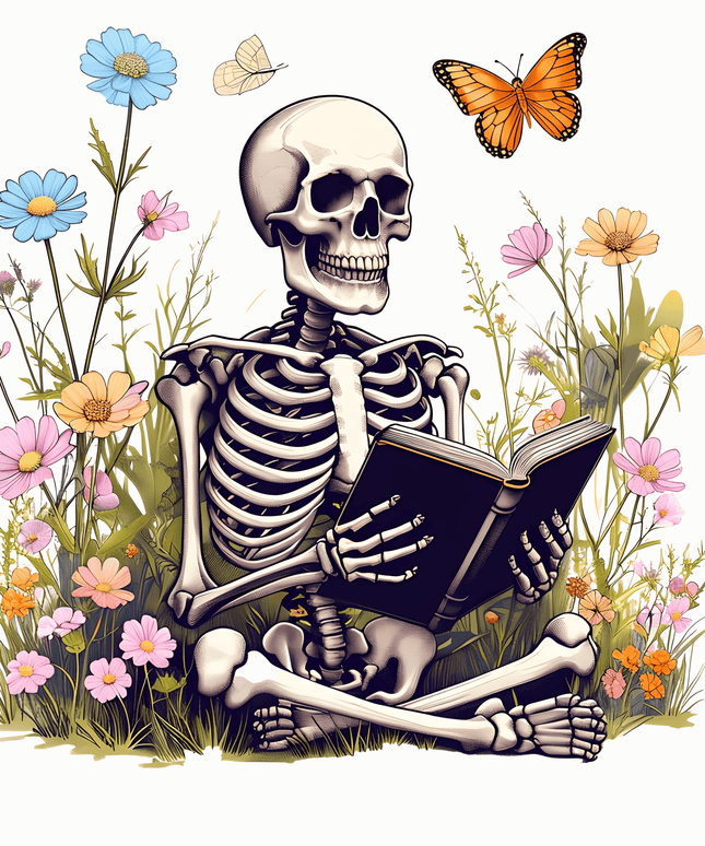 Skeleton Reading T-Shirts, Floral T-Shirts Design, Butterfly T-Shirts, Funny T-Shirts, PNG Download, Digital File For Shirts, DIY Apparel - Daisy Designs & Creations, LLC